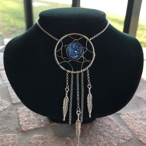 Boho dream catcher wire wrap blue druzy quartz